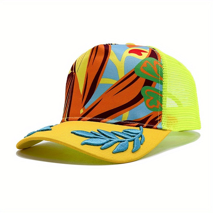 1pc Gorra de Béisbol Bordada para Hombre con Diseño Tropical Vibrante, Sombrero Transpirable para Playa, Deportes y Salidas Casuales, Accesorio de Viaje, Cabezal Elegante, Cómodo