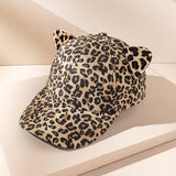 Gorra de béisbol linda con estampado de leopardo, sombrero de papá de dibujos animados con orejas de gato, sombreros deportivos ajustables ligeros para mujeres