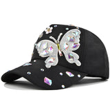 Gorra de Béisbol Azul Claro con Bordado Completo de Mariposa Brillante, Ajustable con Snapback - Lujo para Fiestas y Outfits Diarios, Sombrero de Mano para Navidad, Bodas, Eventos Especiales (Disponibilidad de Bordado)