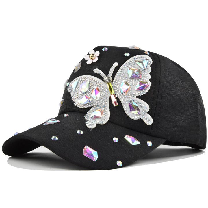 Gorra de Béisbol Azul Claro con Bordado Completo de Mariposa Brillante, Ajustable con Snapback - Lujo para Fiestas y Outfits Diarios, Sombrero de Mano para Navidad, Bodas, Eventos Especiales (Disponibilidad de Bordado)