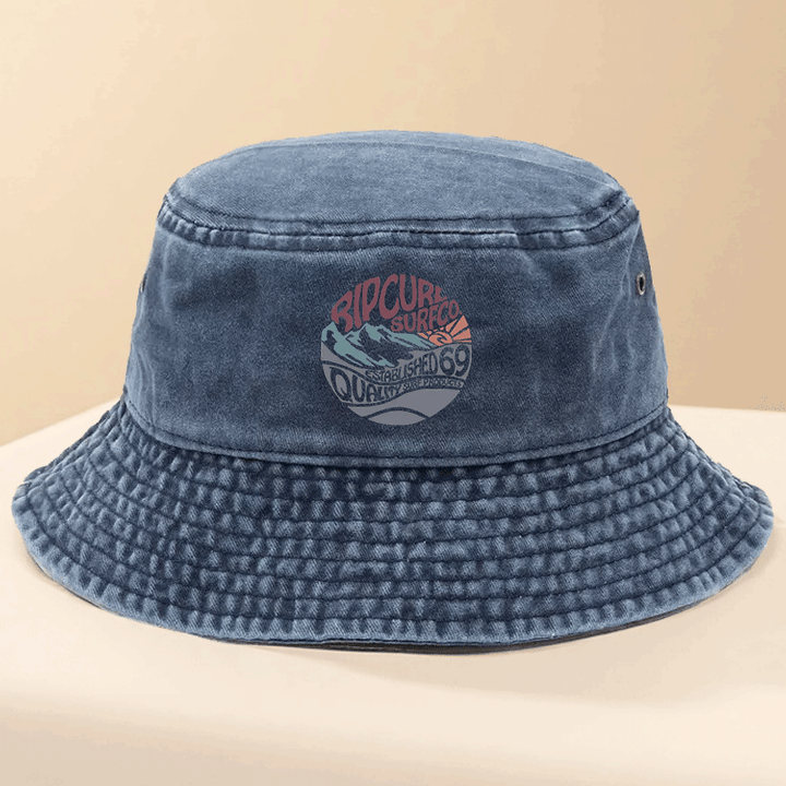 Sombrero de pescador RipCure Surfco para hombre - Diseño geométrico de montaña y ola, sombrero ligero para pesca al aire libre y acampada, material azul, ajuste ajustable para uso casual, sombrero de acampada