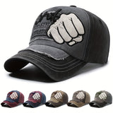 Gorra de béisbol retro lavada con gráfico de puño - Ligera, ajustable con cierre a presión, transpirable, gorra unisex de streetwear para hombres y mujeres, perfecta para exteriores, casual y celebraciones de Año Nuevo
