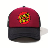 1pc Gorra de Béisbol SANTA CRUZ Estampada - Ligera y Transpirable, Unisex para Exteriores con Logo en Amarillo Intenso y Rojo, Sombrero Deportivo Casual para Hombres y Mujeres, Accesorio Duradero