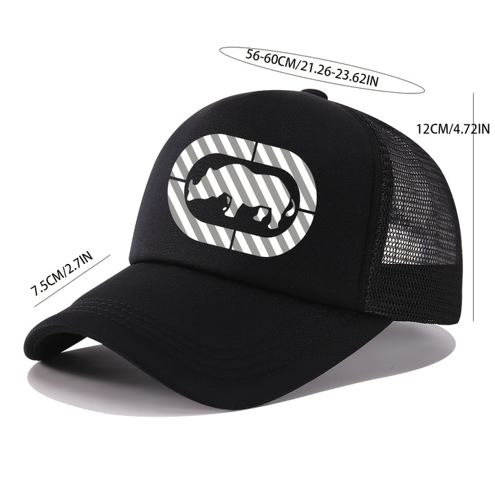Gorra de béisbol unisex con estampado de rinoceronte RESTZONE, estilo casual, 100% poliéster con malla, ideal para protección solar al aire libre, deportes y pesca