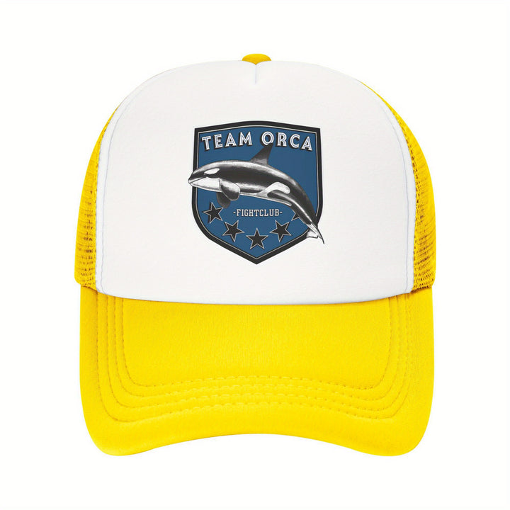 Gorra de regreso de Team Orca - Malla ligera y transpirable para hombres y mujeres, negro con diseño blanco, ideal para uso casual y diario, regalo de vacaciones perfecto, gorra para todas las estaciones | Gorra de camionero estilosa | Equipamiento de cab