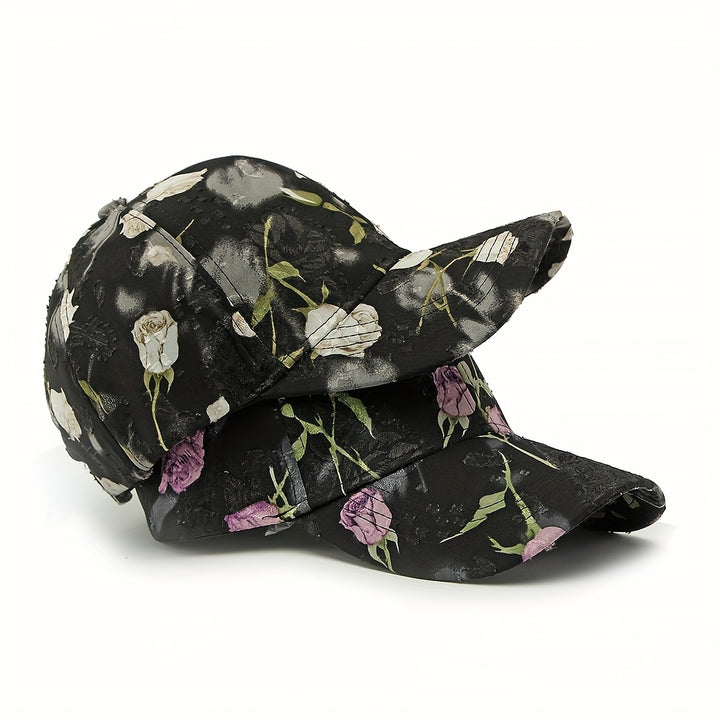 Nueva gorra de béisbol con estampado floral elegante, parte superior dura, para mujer, para uso casual al aire libre en primavera/verano/otoño, gorra versátil con forma de pico de pato, de moda.