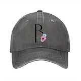 Gorra de Béisbol Unisex con Estampado Floral en Letras R - y Rosa, Visera Curva Transpirable para Hombre & Mujer. Diseño Moderno e casual Ideal Para Uso Diario, Gimnasio o Deportes. Ajuste Estructurado Fácil Cuidado. ¡Versatilidad Total!