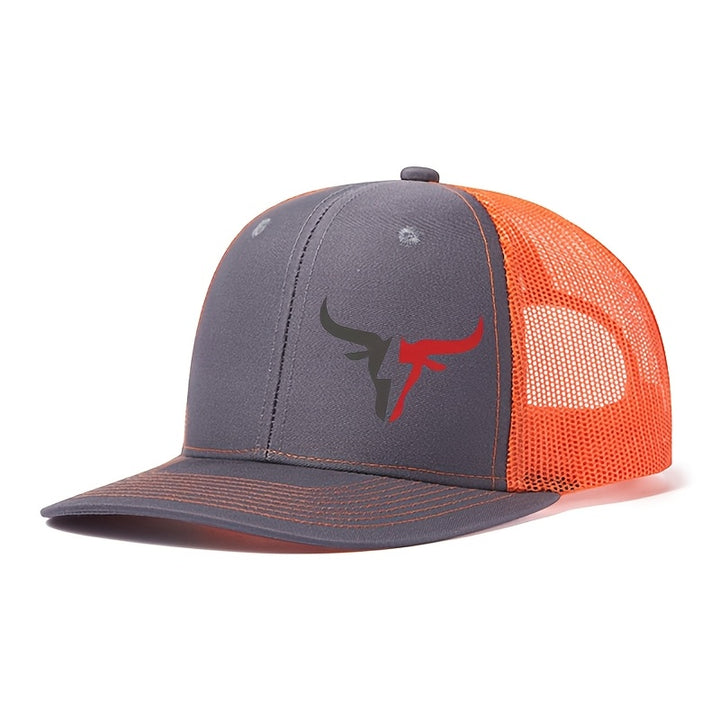 1 gorra ajustable para camionero con espalda de malla transpirable, negra y azul, estampado de calavera de vaca - algodón duradero, uso en todas las estaciones, solo lavado a mano, gorra para deportes al aire libre|Diseño de calavera de vaca|Espalda de ma