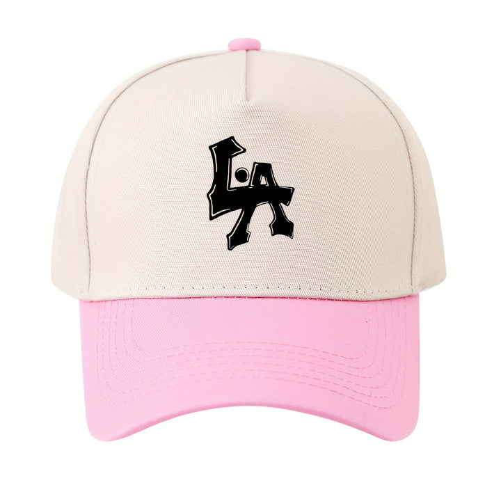 1 gorra de béisbol con estampado de letras LA - ajustable, protección solar, gorra casual para viajes, fiestas en la playa y regalos, poliéster, blanco con ribete negro, ropa de cabeza para exteriores | Gorra deportiva | Gorra ajustable