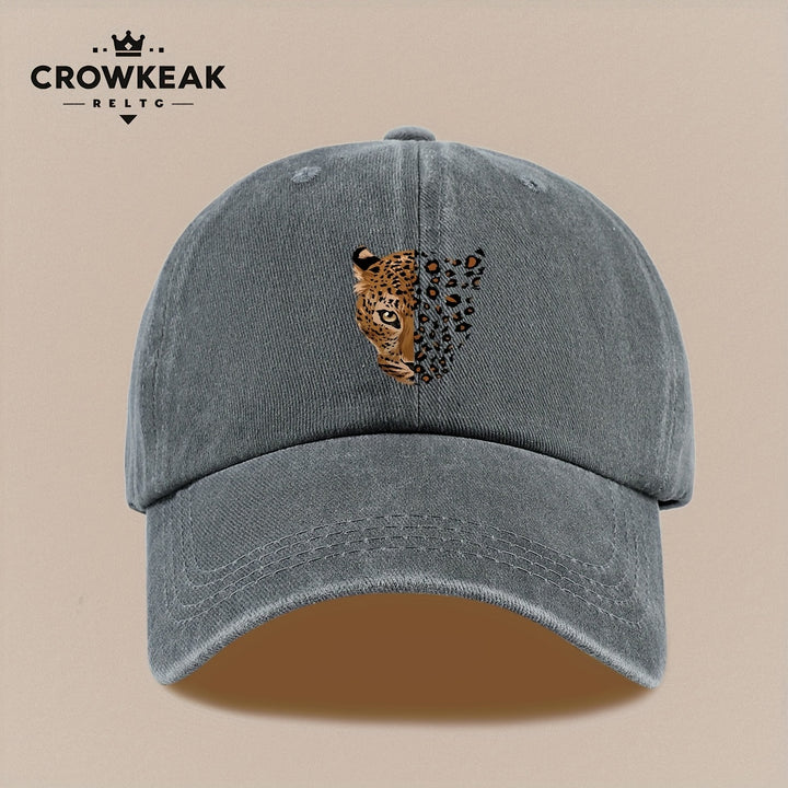 1 gorra de béisbol retro con estampado leopardo - Diseño ajustable similar al oído del cheetah, ligera y transpirable para , viajes u outfits casuales: marrón//beige claro (lavada manual)