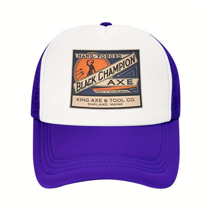 Gorra de béisbol Black Champion Axe Logo - Ligera, Malla transpirable, Ajustable, Diseño de dos tonos, Poliéster, Lavar a mano, No limpiar en seco, Estilo urbano, Cierre de presión, Uso de todas las estaciones, Ideal regalo de vacaciones, Gorra de camione