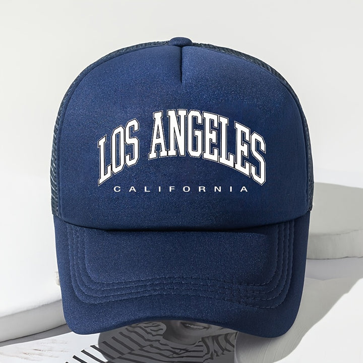 Gorra de béisbol con visera curva estilo hippie, diseño de Los Ángeles, malla transpirable, gorra trucker ajustable, para deportes al aire libre y uso casual