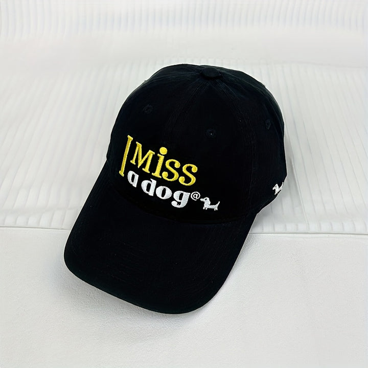 Gorra de béisbol de perro con letra bordada de caricatura americana, para mujeres, ajustable, ligera, de poliéster, con pico de pato de camuflaje, para vacaciones