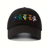 Oso de Dibujo Animado Mono - Gorra de Béisbol Ajustable, Blanco con Diseño de Oso Colorido, Versátil y Estilosa, Lavable a Mano, Gorra para Todos los Días | Diseño Juguetón | Diseño de Oso Bailarín, Sombrero Mono