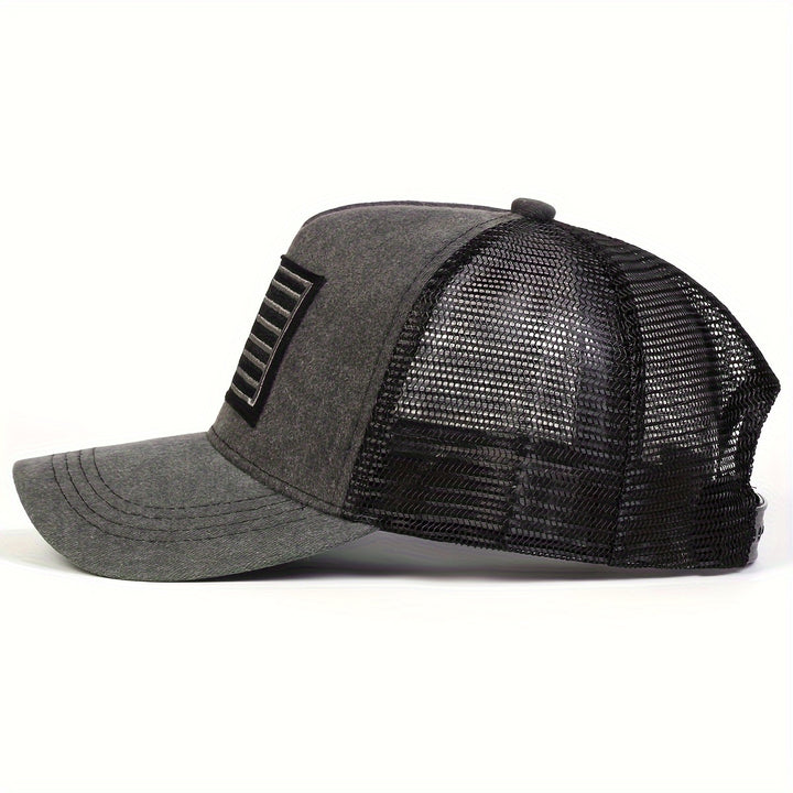Gorra de béisbol lavada con bandera estadounidense para mujer - Gorra ajustable con cierre, ligera y transpirable, con parte trasera de malla, ideal para exteriores en primavera y otoño, negra con diseño de parche blanco y naranja, gorra de viaje | Gorra