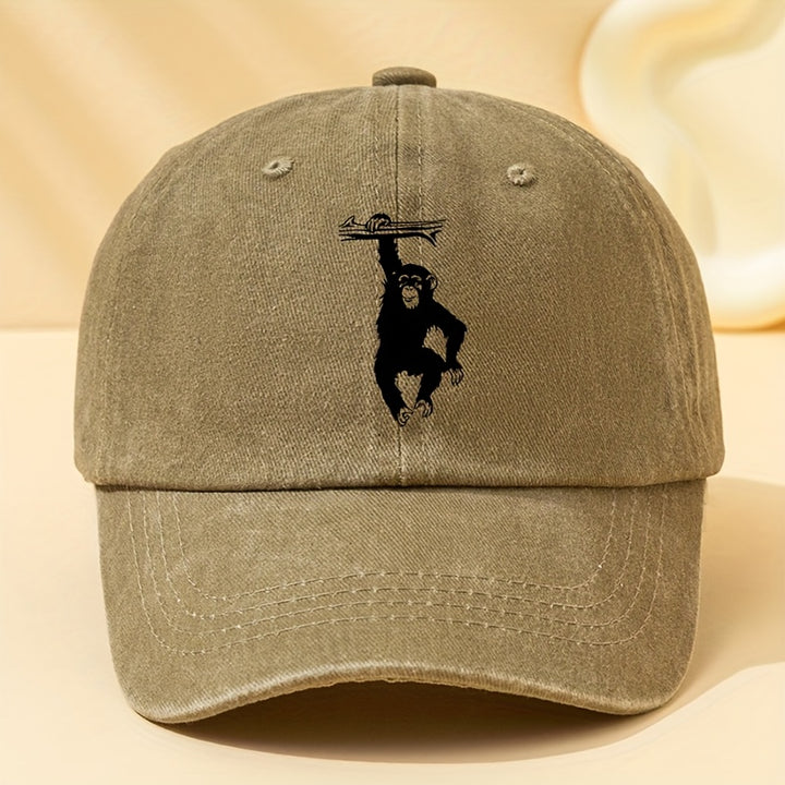 Gorra de Béisbol Retro Lavada con Estampado Gorila , Sombrero Ligero para Hombre al Aire Libre, Visera Curva Festiva, Gorra Trucker