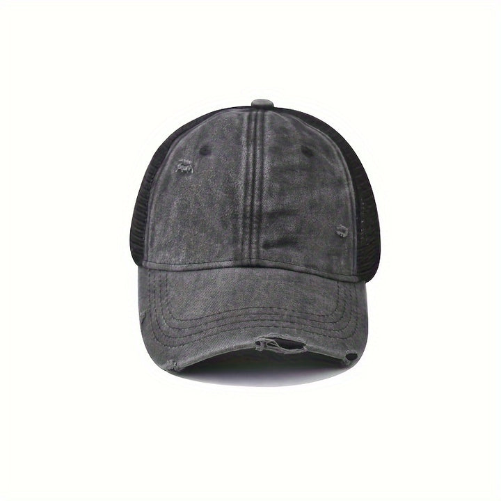 Gorra de Béisbol Transpirable para Mujer con Lavado Desgastado y Agujeros Aleatorios - Gorra Ajustable Snapback para Deportes al Aire Libre, Uso Casual - /Gris Oscuro/Beige/Amarillo, Sombrero de Malla Ventilada