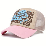 Esta malla ajustable y perforada es apta tanto para hombres como mujeres en estilo hip-hop. Cuenta con letras inglesas e ingeniosos bordados de temática urbana, ideal para deportes al aire libre, ciclismo, conductores de camiones y papás