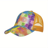 Gorra de Béisbol con Estampado Tie-Dye y Malla Bordada para Hombre y Mujer, Ideal para Primavera y Verano
