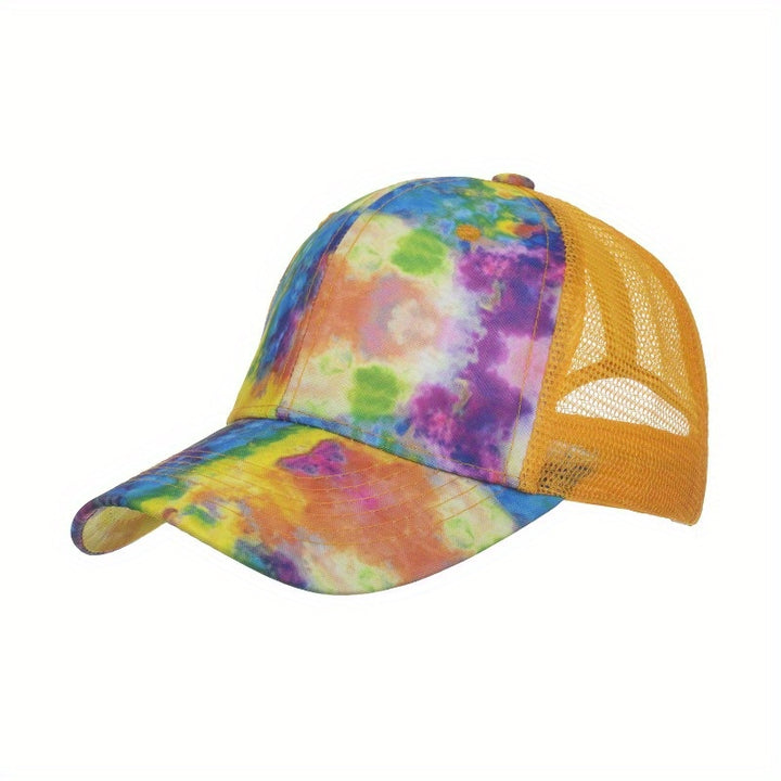 Gorra de Béisbol con Estampado Tie-Dye y Malla Bordada para Hombre y Mujer, Ideal para Primavera y Verano