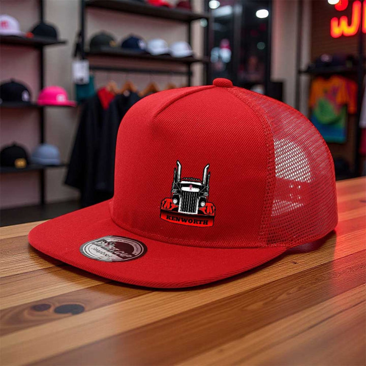 1 gorra de béisbol con logo KENWORTH para camiones - Snapback ajustable, respaldo transpirable en malla, ligera y cómoda tela poliéster. Ideal para hombres conductores de semirremolques o eventos casuales e informales (estampado /rojo). Apto todo el año.