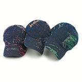 1 gorra de béisbol ajustable - Parte superior suave, tejido jacquard, absorción de humedad, ideal para viajes al aire libre, uso casual y deportes - Azul con patrón naranja y blanco, gorra de béisbol ajustable | Gorra con patrón vibrante | Diseño elegante