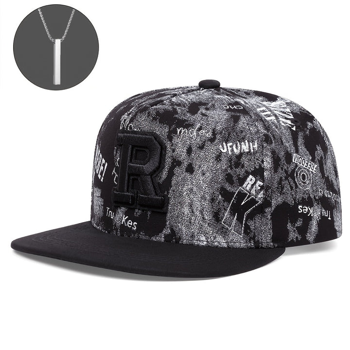 2 piezas un Sombrero más un Collar Ajustable con Cierre Trasero para Hombre y Mujer, Bordado de la Letra K, Sombrero de Papá Unisex con Ala Plana para Béisbol y Hip-Hop para Exteriores