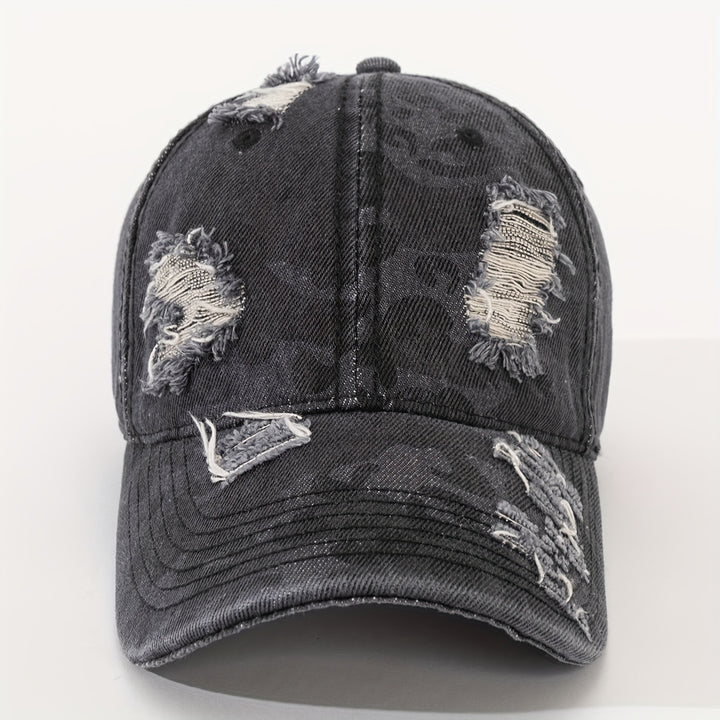 1 gorra de béisbol para hombre con estilo desgastado, camuflaje, estampado de vaca y manchas de leopardo - Gorra ligera de estilo urbano, estilo deshilachado para looks casuales, escuela, citas - Textura lavada (tejido sin elasticidad) - Ideal para la vue