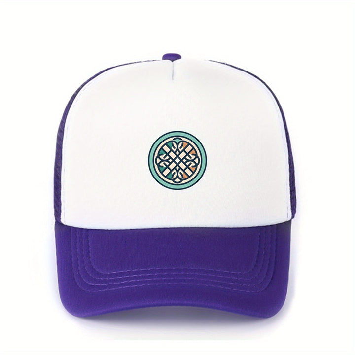 1 gorra de béisbol con nudo celta para hombres y mujeres - Gorra tipo trucker ajustable con patrón verde/blanco/rosa, trasera transpirable en malla, poliéster duradero - Unisex para festivales al aire libre, conciertos, pesca y estilo casual