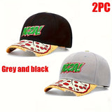 2 gorras de béisbol para hombre, ajustables con broche, diseño de pepperoni y mozzarella, negro y gris, poliéster, estilo casual y deportivo, accesorios de béisbol