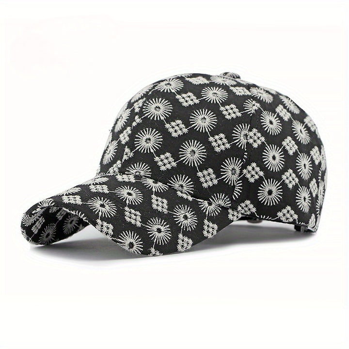 Gorra de Béisbol Bordada Geométrica Streetwear para Hombres y Mujeres - Diseño Ligero en Contraste /Blanco, Sombrero Unisex para Sol al Aire Libre con Detalles Bordados