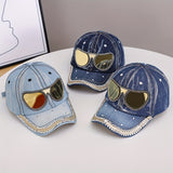 Gorra de Béisbol con Rhinestones para Mujer, Estilo Y2K Clásico Azul, Nuevo Sombrero Europeo y Americano al Sol, Diseño en Forma de Gafas e Incrustaciones de Cristales, Ideal para Uso Diario o Festivales Musicales