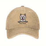 1 pieza de gorra de béisbol West Highland Terrier - Gorra clásica lavada y desgastada para papá, gorra ajustable de hip hop para mujeres y hombres, ligera y transpirable, regalo perfecto para amantes de mascotas, accesorios para exteriores | Aspecto desga