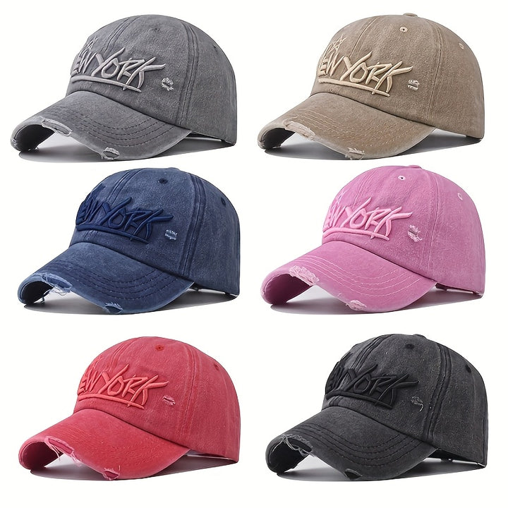 1pc Gorra de béisbol con las letras 'Nueva York', elegante y sencilla, con un diseño con aspecto desgastado y una estrella de cinco puntas, adecuada para actividades al aire libre como senderismo, camping, salidas a la playa, pintura callejera y jugar ...