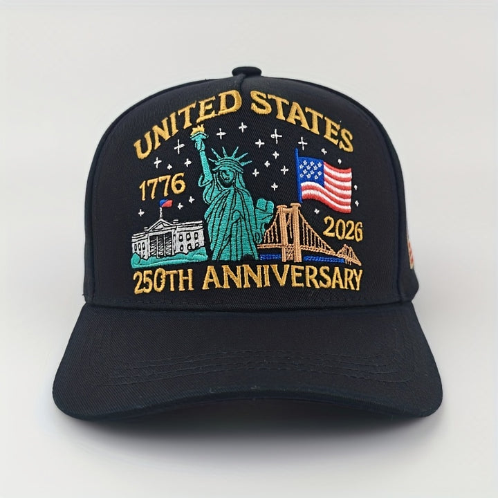 Gorra de béisbol para hombre, 250 aniversario, Estatua de la Libertad y bandera - Diseño de cúpula de 5 paneles con estatua de la Libertad bordada en 3D y fechas 2020/2026/2028/2030/2032/2034/2036/2038/2040, suave, para uso casual y formal en todas las...
