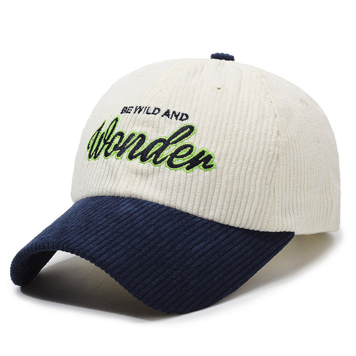 Gorra de béisbol de pana para hombre y mujer con adorno WONDER en la espalda - Sombrero para el sol con ala curva, Verde Marino Marrón, Gorro unisex estilo streetwear para outfits casuales y formales, Tejido de pana duradero y ajuste cómodo, Versátil para