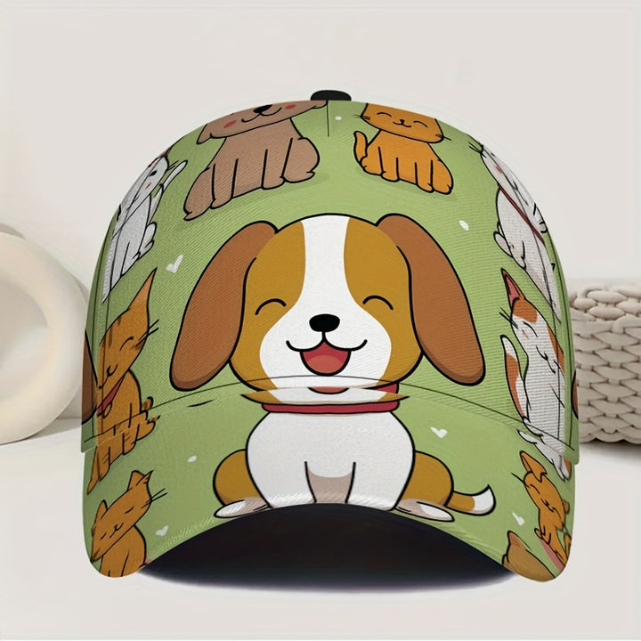 1 pieza, gorra de béisbol con impresión de gatos y perros 2D, gorra de poliéster vibrante con impresión completa, ligera y ajustable, ideal para correr y moda de calle