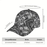 1 Gorra de Béisbol con Estampado de Billetes de Dólar 2D - Gorra Snapback de Poliéster Vibrante con Estampado Completo, Ligera y Ajustable, Ideal para Correr y Moda Urbana, Equipo para Festivales,Ropa Casual,Diseño Funky,Uso Cómodo,Sombrero Elegante,Amant