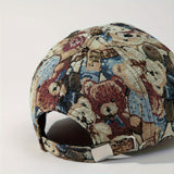Gorra de béisbol con estampado de oso lindo inspirado en la cultura coreana para mujeres - Diseño de seis paneles transpirable, ajustable con cierre de clic, lavable a mano, accesorio de vacaciones, diseño juguetón, ajuste cómodo, moda, moda para amant...