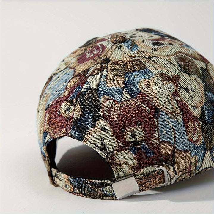 Gorra de béisbol con estampado de oso lindo inspirado en la cultura coreana para mujeres - Diseño de seis paneles transpirable, ajustable con cierre de clic, lavable a mano, accesorio de vacaciones, diseño juguetón, ajuste cómodo, moda, moda para amant...