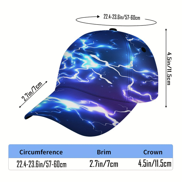 1 pieza, gorra de béisbol con diseño digital de arcos eléctricos, ajustable, ligera, plegable, ideal para actividades al aire libre como senderismo y ciclismo, diseño de arcos eléctricos azules con rayos, gorra de ciclismo, gorra de moda, gorra ligera.