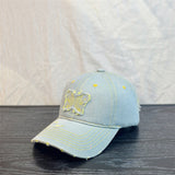 Gorra de Béisbol Bordada con Parche de Mariposa y Ala Ancha, Gorra Duckbill Lavado Desgastada y Rotos, Pequeña Azul Unisex a la Moda que Deja al Descubierto el Rostro