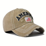 Gorra de Béisbol Americana Retro Lavada con Bordado, Parche Apliqué y Visera Revestida