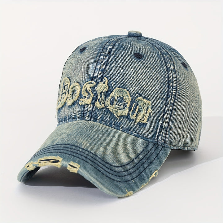 1 pieza, gorra de béisbol de Boston desgastada para mujer, gorra ajustable y ligera para papá con diseño bordado, para viajes y uso casual, gorra de uso casual | Gorra de estilo urbano | Gorra de poliéster