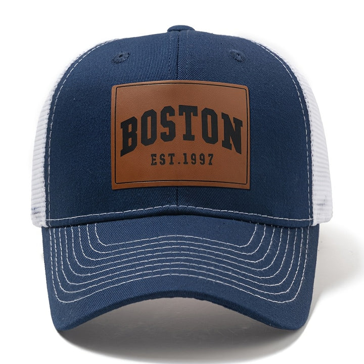 Sombrero de camionero Boston Est. 1997 - Espalda de malla transpirable, ala curva para protección solar, sombrero de béisbol casual para hombres y mujeres, poliéster, sombrero de pesca