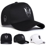 Gorra de Béisbol para Hombre con Corona de Calavera - Sombrero Ajustable de 5 Paneles con Visera Plana, Poliéster Ligero, Negra con Logo Blanco, Perfecta para Actividades al Aire Libre de Primavera/Verano, Viajes y Fiestas en la Playa, Accesorios de Playa