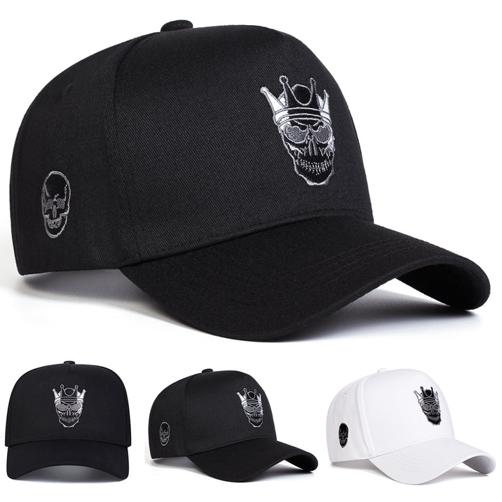Gorra de Béisbol para Hombre con Corona de Calavera - Sombrero Ajustable de 5 Paneles con Visera Plana, Poliéster Ligero, Negra con Logo Blanco, Perfecta para Actividades al Aire Libre de Primavera/Verano, Viajes y Fiestas en la Playa, Accesorios de Playa