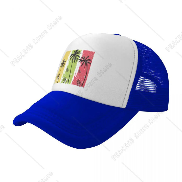 Gorra de Béisbol Ajustable de Malla Transpirable con Grafiti de Palmeras Vibrantes - Estilo Hip-Hop, Sombrero de Playa de Verano para Hombres y Mujeres, Lavable a Máquina