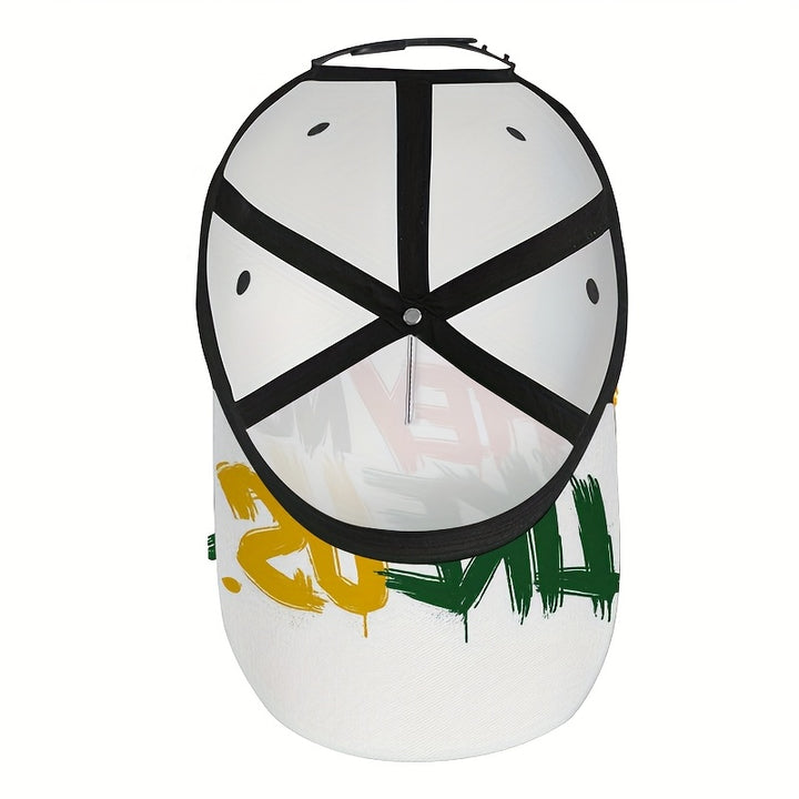 1 gorra Snapback urbana con estampado de letras llamativas - Letras estéticas A-Z vibrantes en 2D, poliéster ajustable para deportes al aire libre, streetwear y eventos de Halloween/Navidad/Acción de Gracias - Diseño unisex