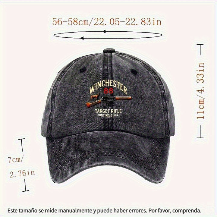 Gorra de Caza para Hombres/Mujeres - Sombrero de Exploración en la Naturaleza con Gráfico de Rifle, Gris Oscuro/Oliva, Accesorio para Cazadores y Actividades al Aire Libre, Lavable a Mano, Diseño Resistente, Tela Duradera, Ideal para Camping y Deportes de